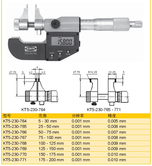 三丰数显内径千分尺型号:kt5-230-764